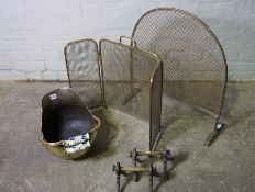 Quantity of Brass and Metal Fire Accessories, To include a Coal Helmet, Fire Guards, Fire Dogs,