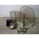 Quantity of Brass and Metal Fire Accessories, To include a Coal Helmet, Fire Guards, Fire Dogs,