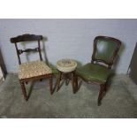 Two Victorian Dining Chairs, Also with a Tapestry top Piano Stool, (3)