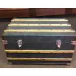 Modern Wood Bound Travel Trunk, Enclosing Table Lamps