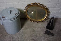 Box of Sundries, To include a Metronome, Bread Bin and Gilt Wall Mirror