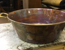 Copper Pan with Brass Handles, 13cm high, 46.5cm wide