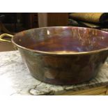 Copper Pan with Brass Handles, 13cm high, 46.5cm wide
