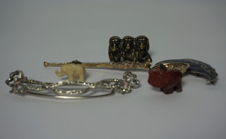 Small Mixed Lot of Jewellery and Collectables, To include an Ivory Elephant Pendant, Marcasite