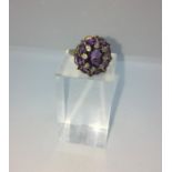 9ct Gold Amethyst and Diamond Ladies Ring, Set with 8 small Diamonds on a Large Amethyst,