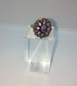 9ct Gold Amethyst and Diamond Ladies Ring, Set with 8 small Diamonds on a Large Amethyst,