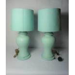 Pair of Modern Turquoise Painted Table Lamps, With Shades, 40cm high, Fitted for Electricity, (2)