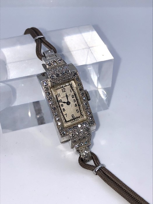 Rolex Art Deco 9ct White Gold and Diamond Ladies Cocktail Wristwatch, circa 1930s, Set with - Image 3 of 7