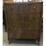 Vintage Walnut Four Drawer Chest of Drawers, 95cm high, 75cm wide, 46cm deep