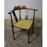 Edwardian Mahogany Inlaid Corner Chair, 79cm high