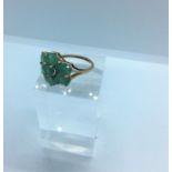 9ct Gold Gemstone Ladies Ring, Set with 7 Green Gemstones, Stamped 375, Gross weight 4 Grams, Size