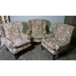 Three Matching Tapestry Wing Armchairs, 93cm high, (3)