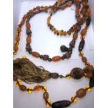 Three Strings of Amber Coloured Beads, 20cm, 31cm, 50cm long, (3)