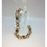 9ct Gold Sapphire and Pearl Bracelet, Set with five Sapphires and Four Pearls, Each Sapphire