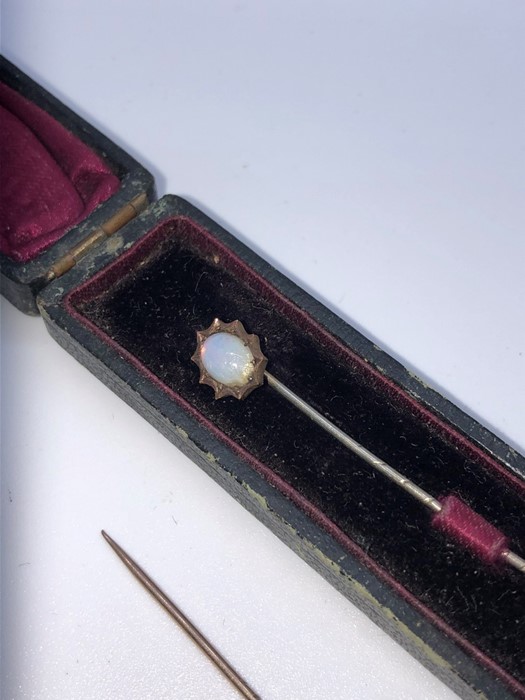 Opal Stick Pin, Set with an Opal Cabochon, 6cm long, Also with an unmarked Gold Ring, 2 Grams, - Image 2 of 4