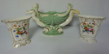 Minton Comport / Centrepiece, Decorated with Sea Nymphs, 20cm high, 40cm wide, a/f, Also with a pair