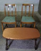 Copper Top Coffee Table, 39cm high, 85cm wide, With a Pair of Dining Chairs, (3)