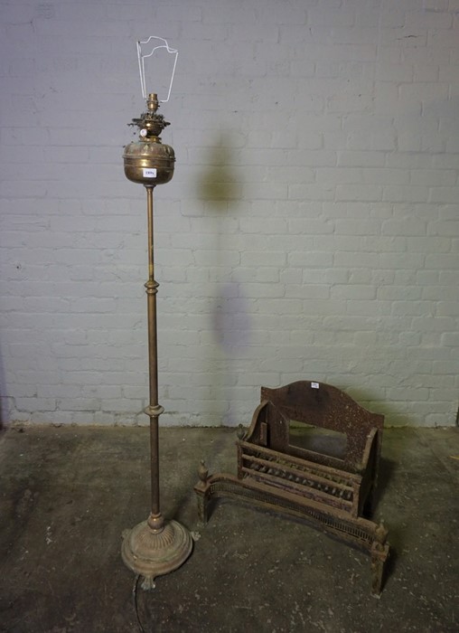 Brass Oil Floor Lamp, 154cm high, Also with an Antique Cast Iron Fire Grate, (2)