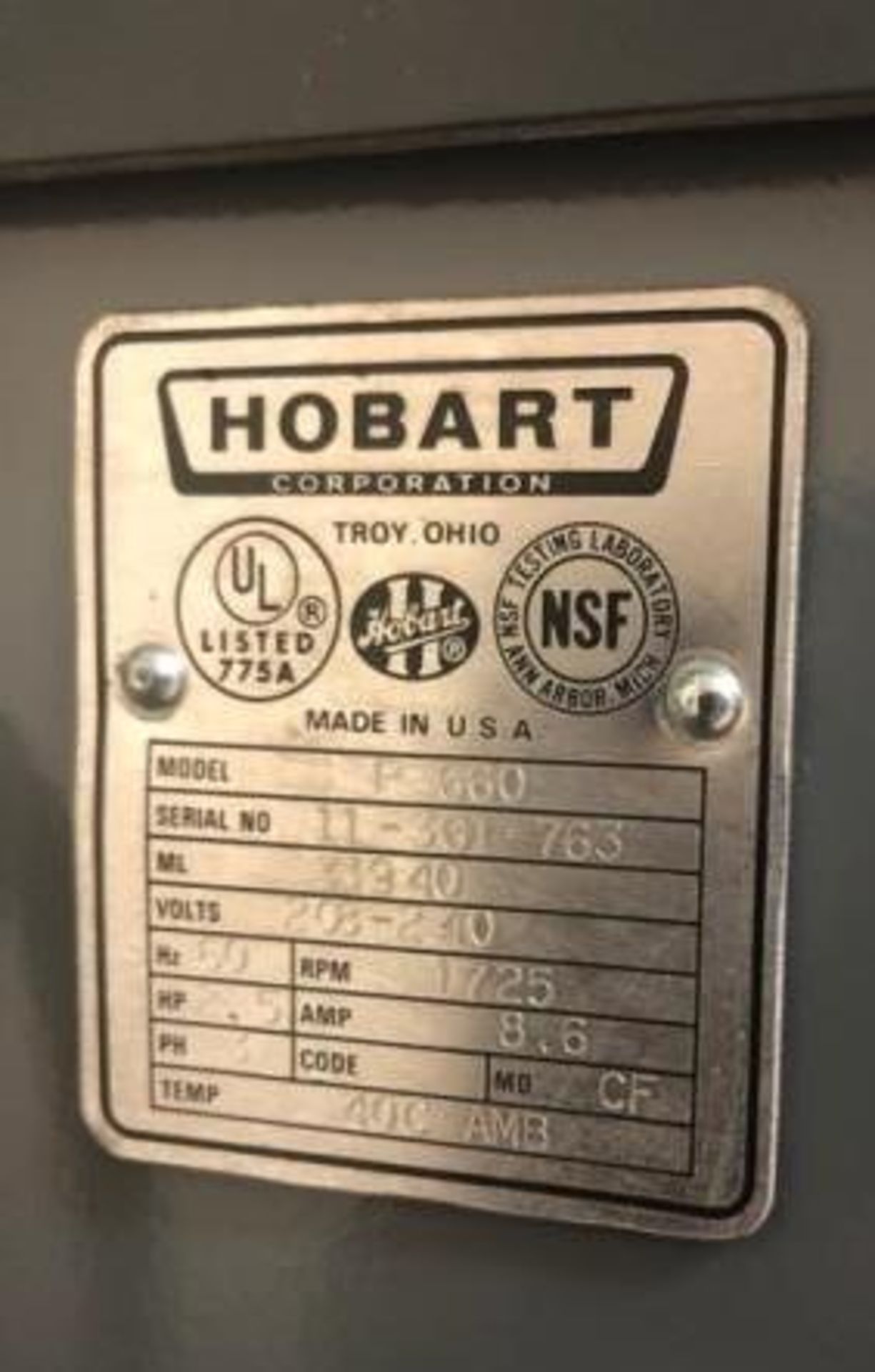 Used-Hobart 60 Quart Floor Mixer. Model P660. - Image 6 of 6