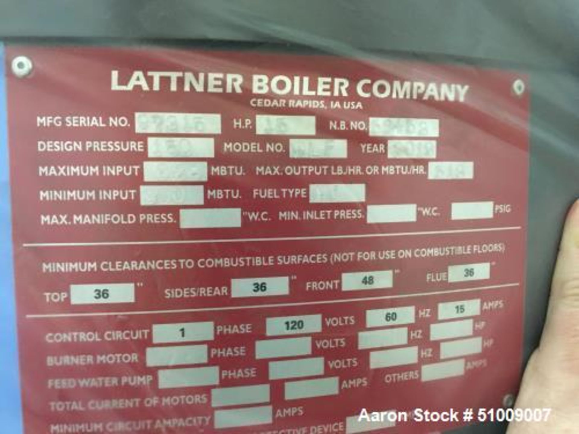 Unused- Lattner Vertical Waterleg Tubeless Boiler, Model WLF - Image 2 of 2