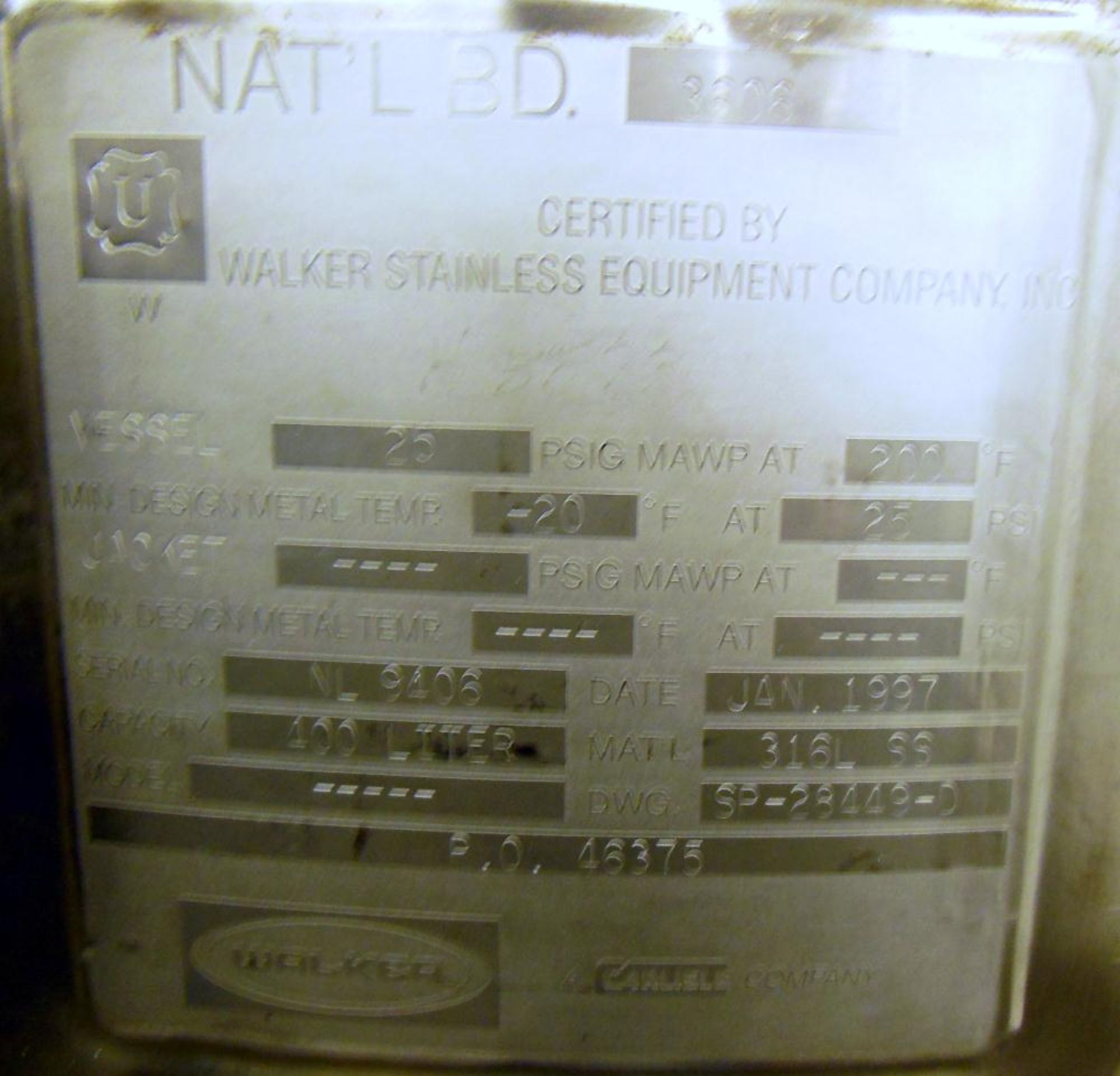 Used- 400 Liter Stainless Steel Walker Stainless Pressure Tank - Image 9 of 18