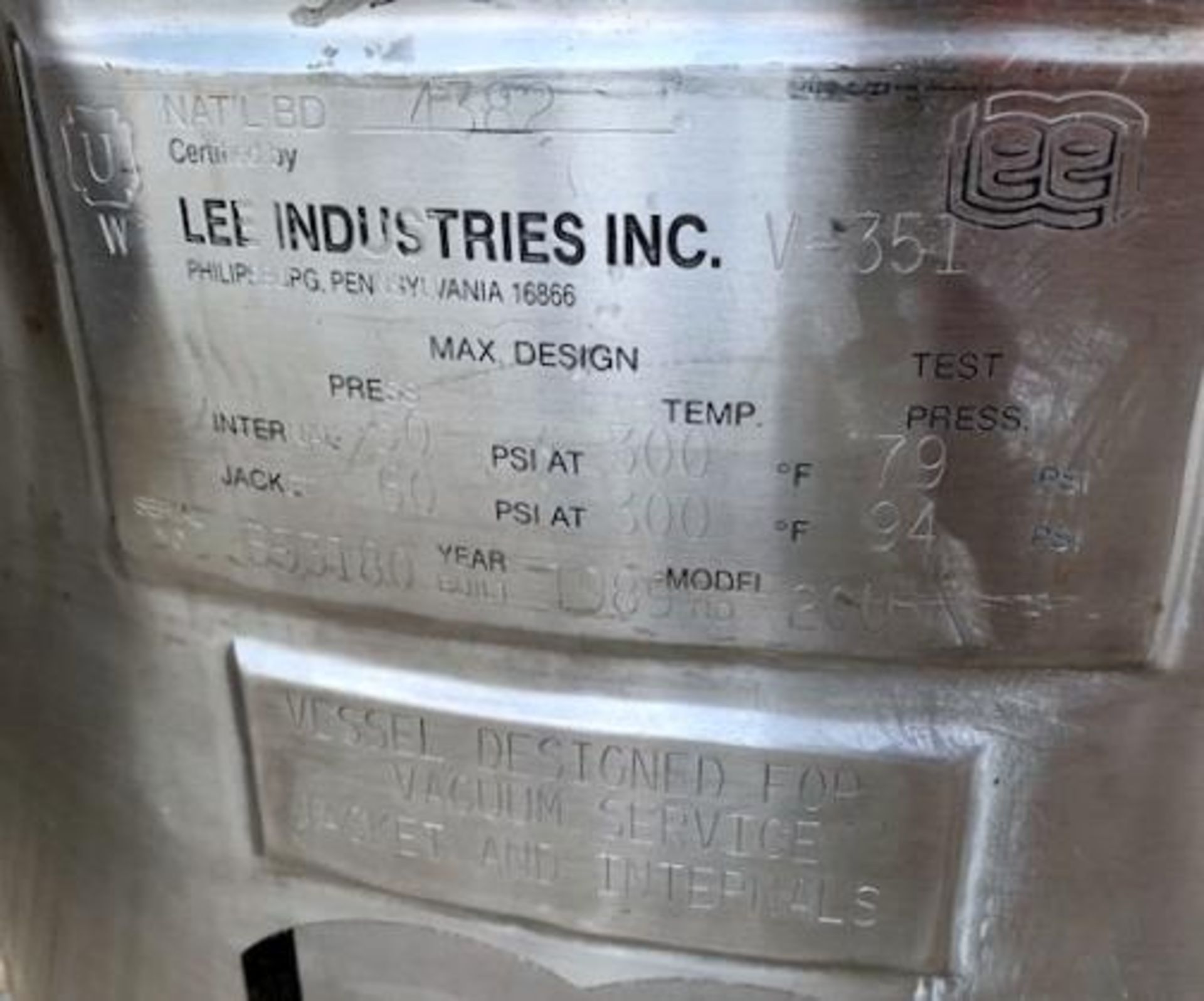Used-Lee Industries Reactor, 20 Gallon, Model 20U, 316L Stainless Steel - Image 7 of 11