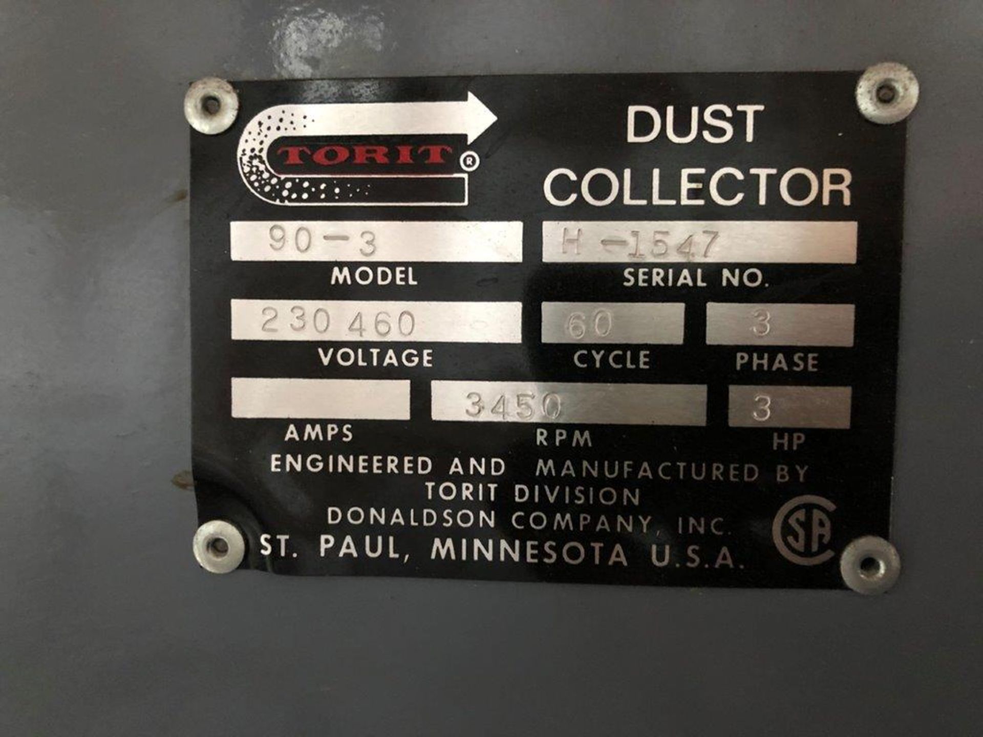 Torit Dust Collector Model 90-3, S/N H-1545 - Bild 9 aus 9