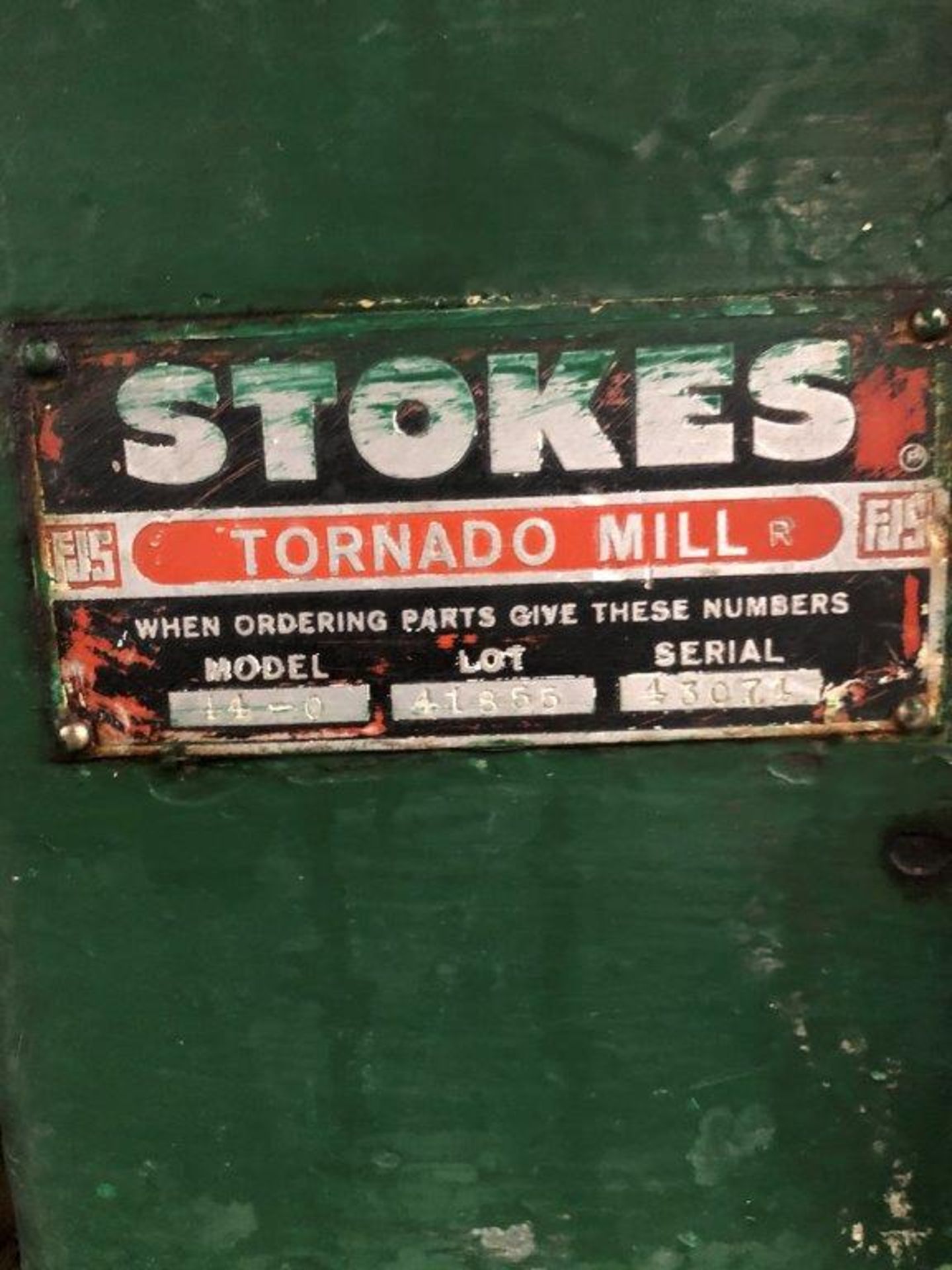 Stokes Tornado Mill, Model 44-0, S/N 43074, 3HP. - Bild 2 aus 11