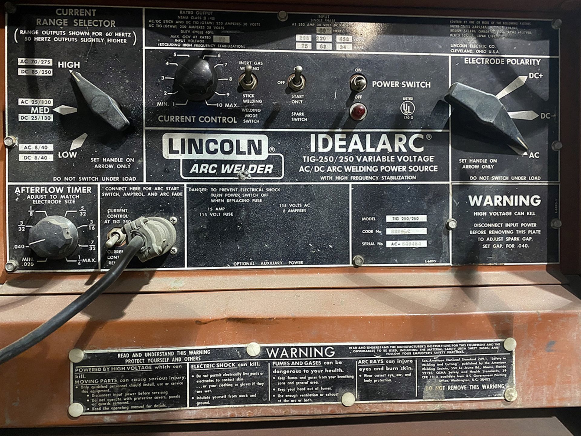 Lincoln "Idealarc" TIG-250AC/DC Arc Welder - Image 3 of 4