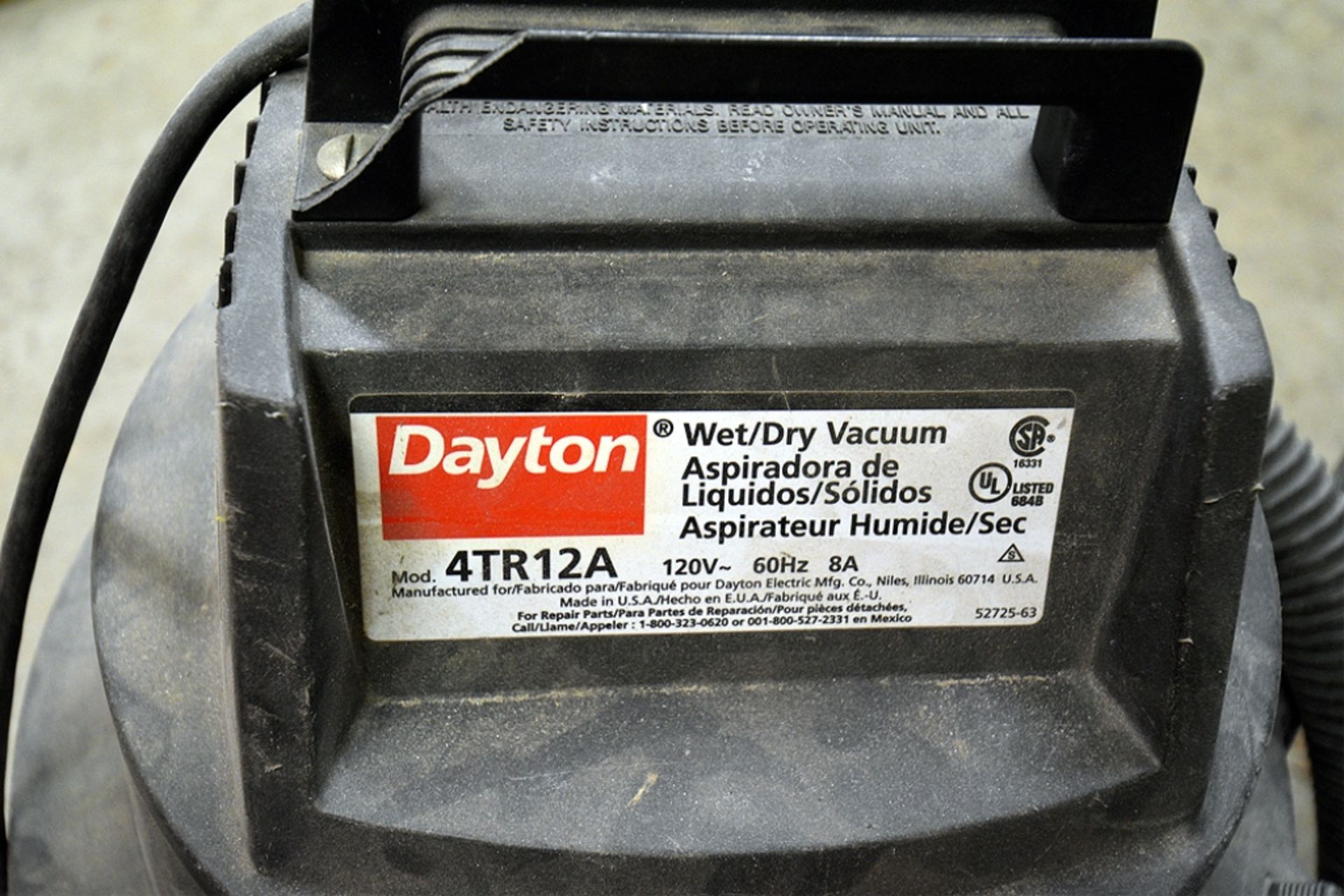 Dayton Model: 4tr12a Wet/dry Vac - Image 2 of 2