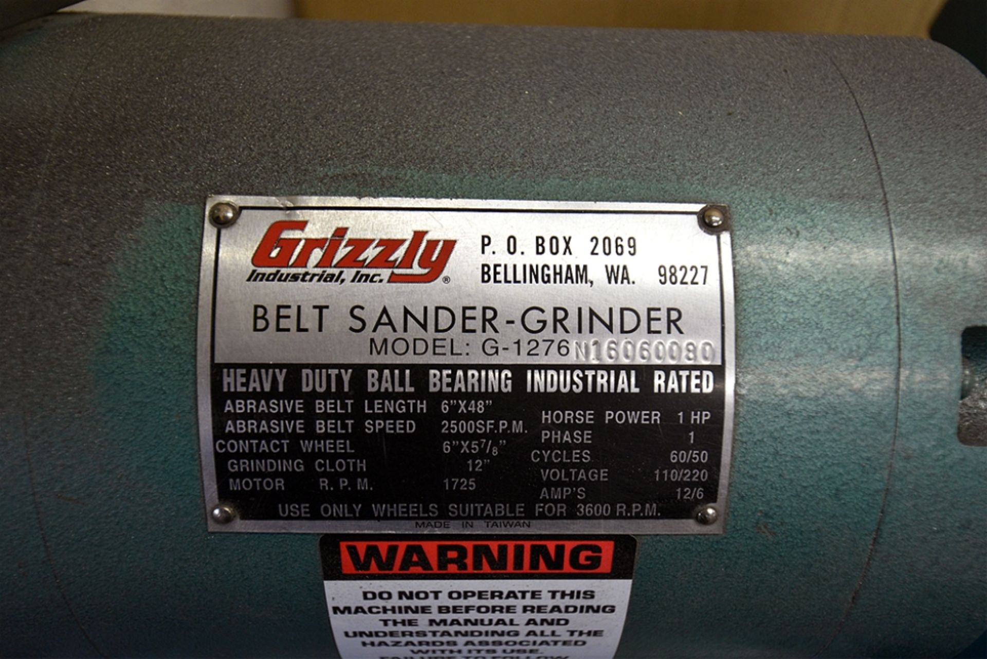 Grizzly Model: G1276 Belt Sander-grinder - Image 2 of 2