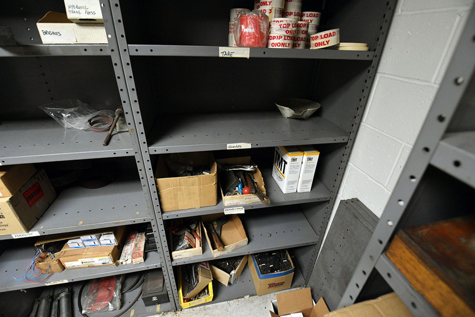 Shelving & 2 Door Storage Cabinet w/ Contents: Portable Air Compressor, Tool Boxes, Pump etc - Image 6 of 10