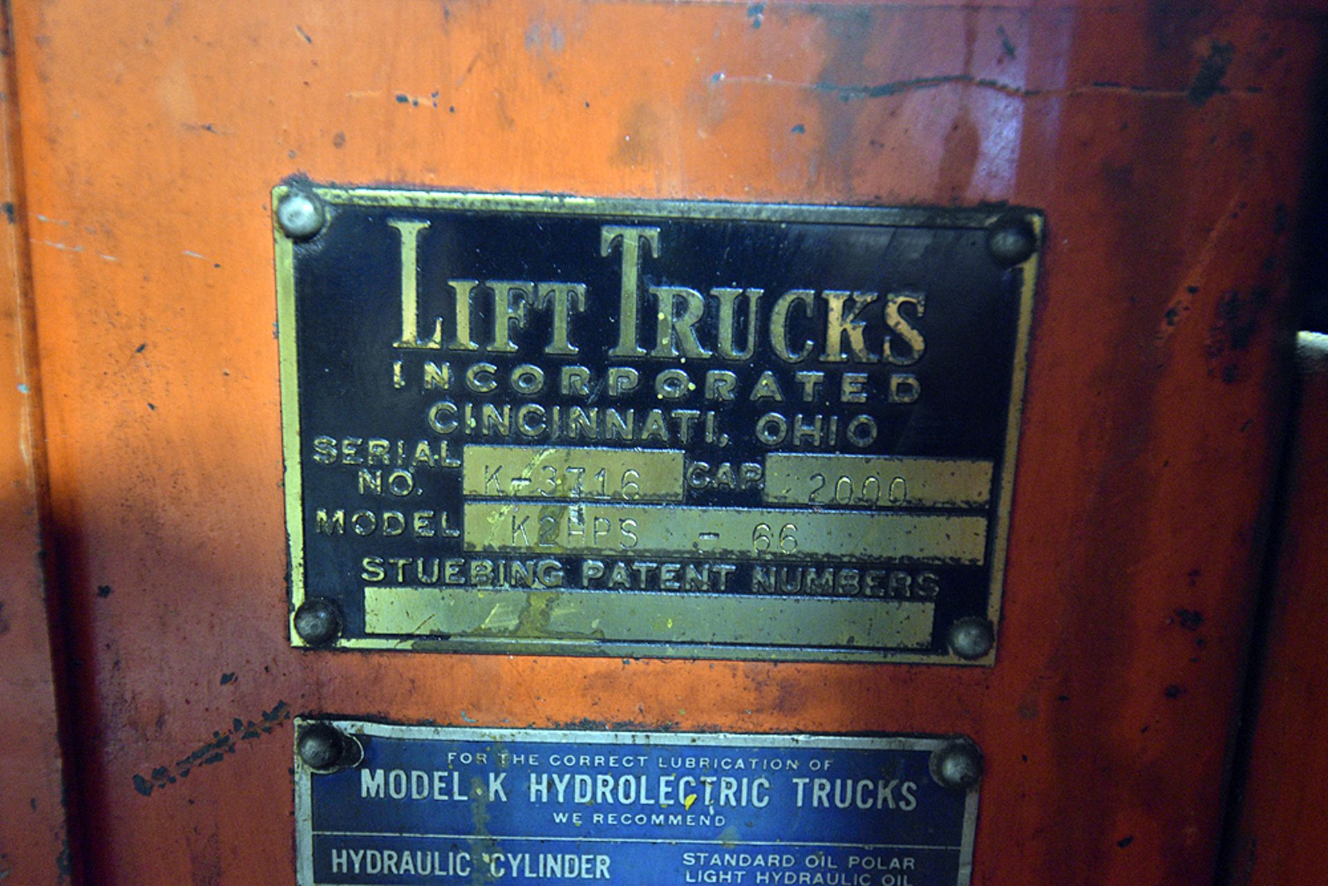 Lift Trucks Model K2HPS-66, 2,000Lb. Capacity Hydro-Electric Lift, s/n K-3716, w/Charger - Image 3 of 5