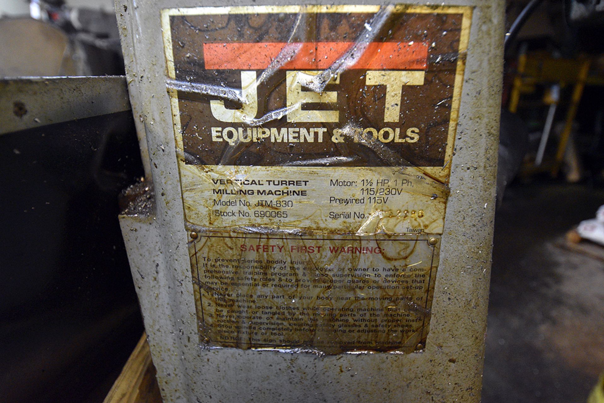 Jet Vertical Turret Milling Machine, Model JTM-830, Stock Number 690065, 1.5HP Motor, 30" Table - Image 4 of 4