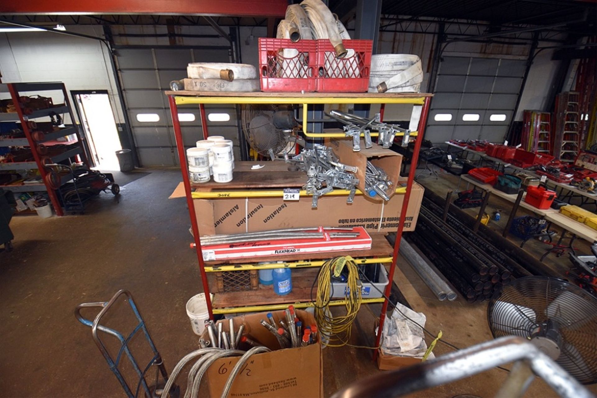 Contents On Cart, Work Table, and on 2 Shelving Units: Threaded Rods, 50' Fire Hoses, Ass't Pipe Fit - Image 13 of 15
