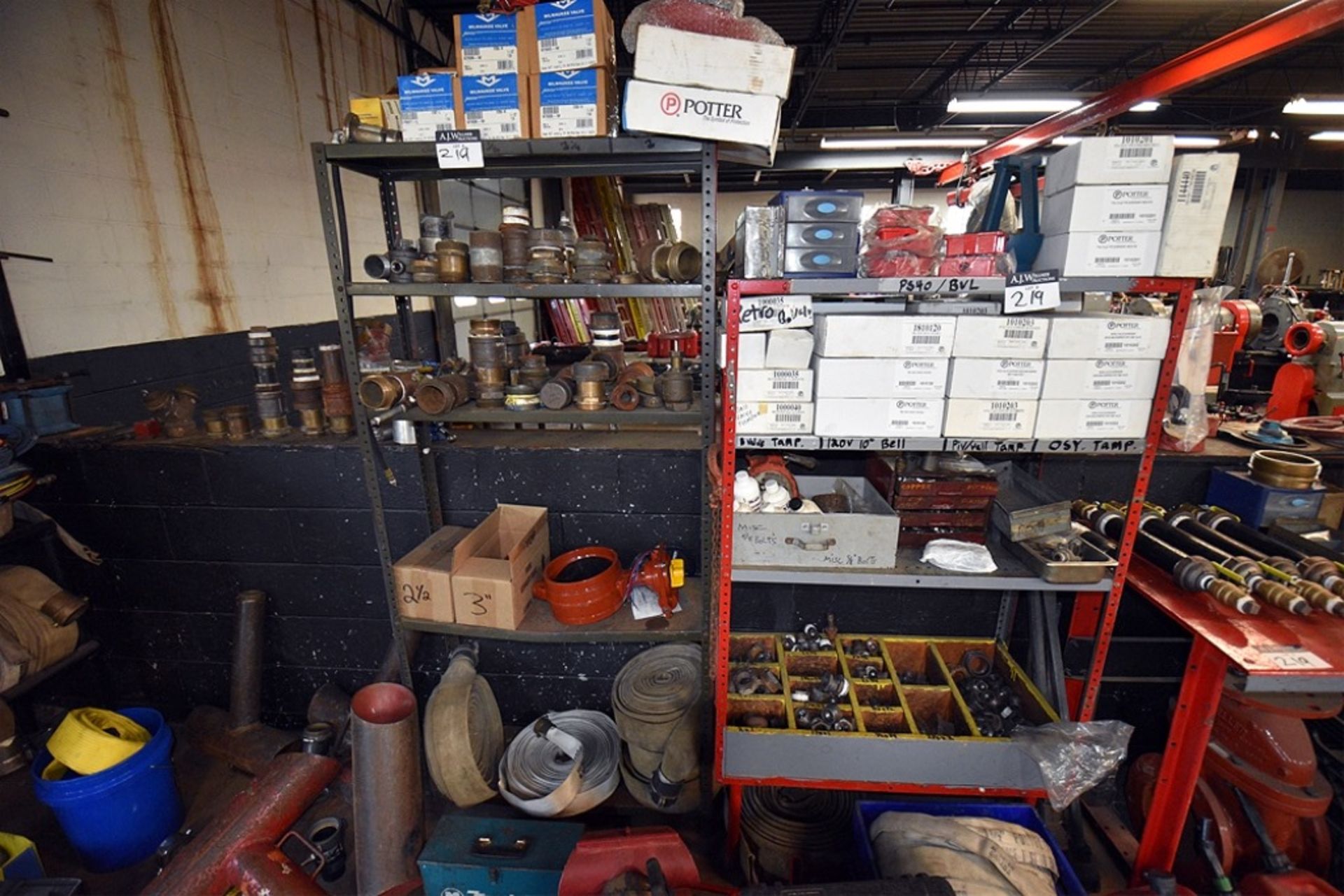 Contents On Cart, Work Table, and on 2 Shelving Units: Threaded Rods, 50' Fire Hoses, Ass't Pipe Fit - Image 2 of 15