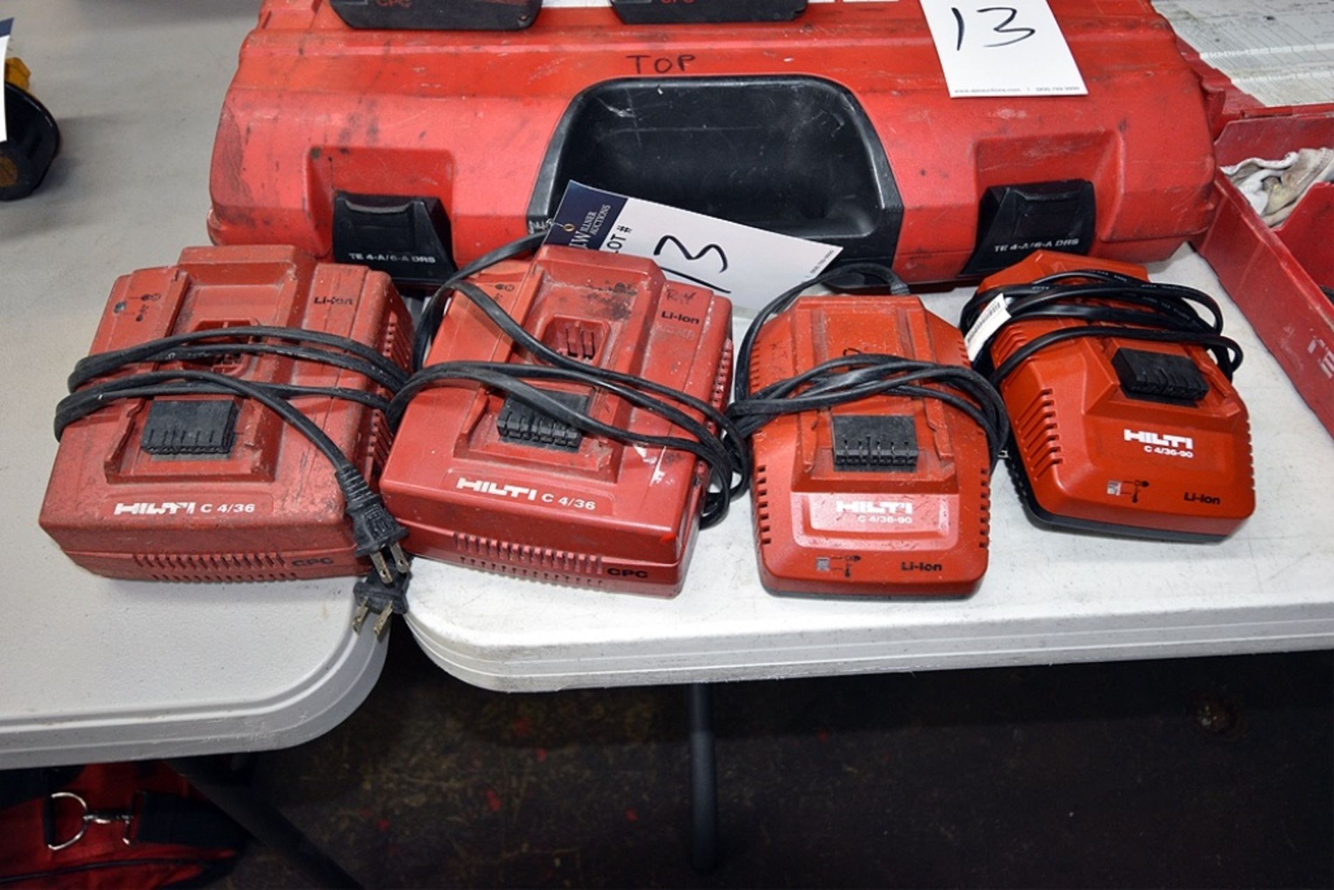 (5) Hilti 21.6v Lithium Ion Batteries, (4) Hilti Chargers, and (1) Hilti Case - Image 2 of 3