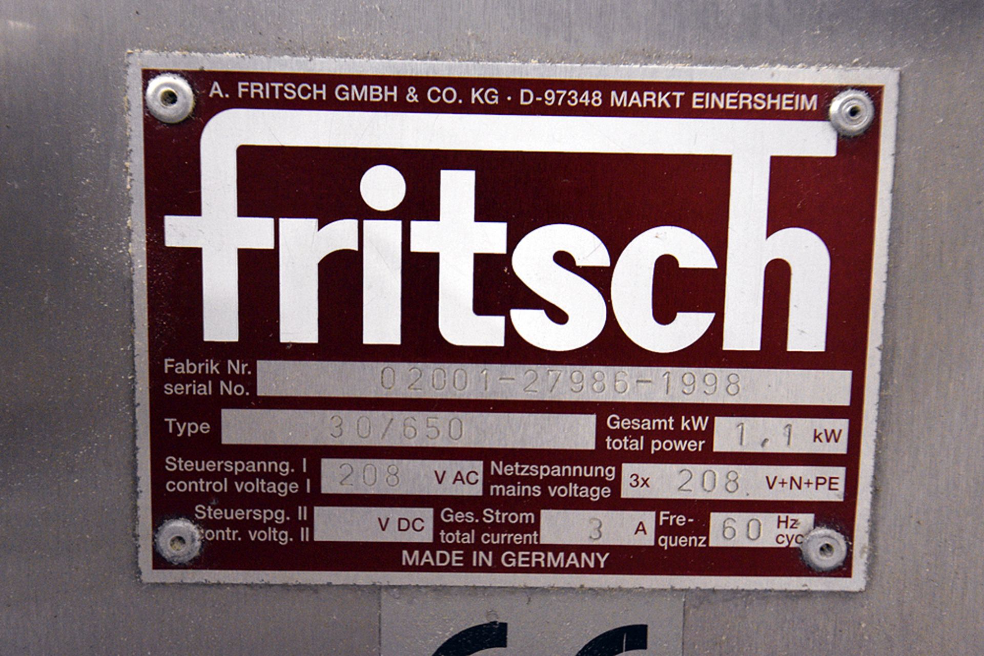 Fritsch Model 02001 Dough Sheeter - Image 8 of 8