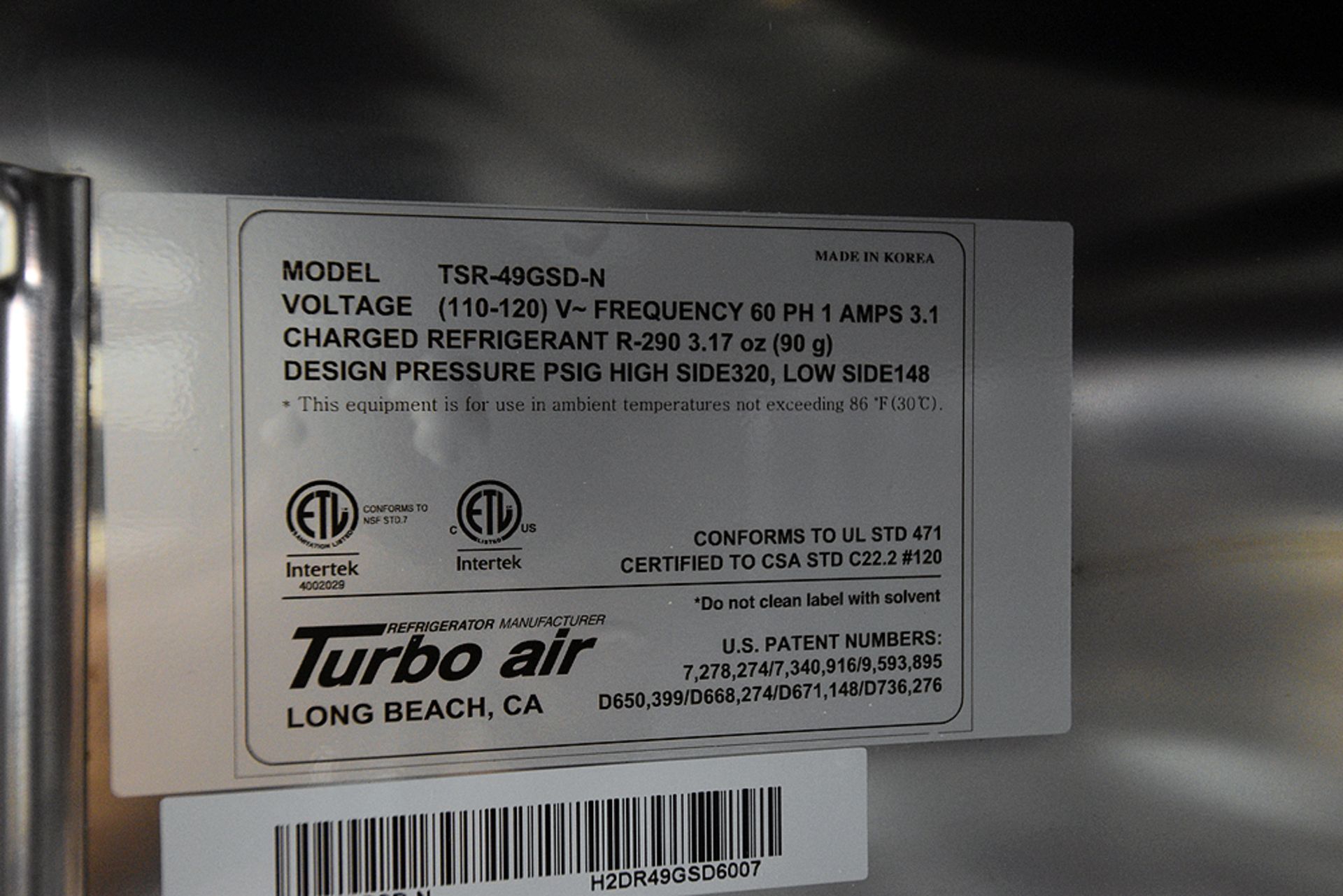 Turbo Air Commercial S/S 2-Glass DoormRefrigerator - Image 5 of 5