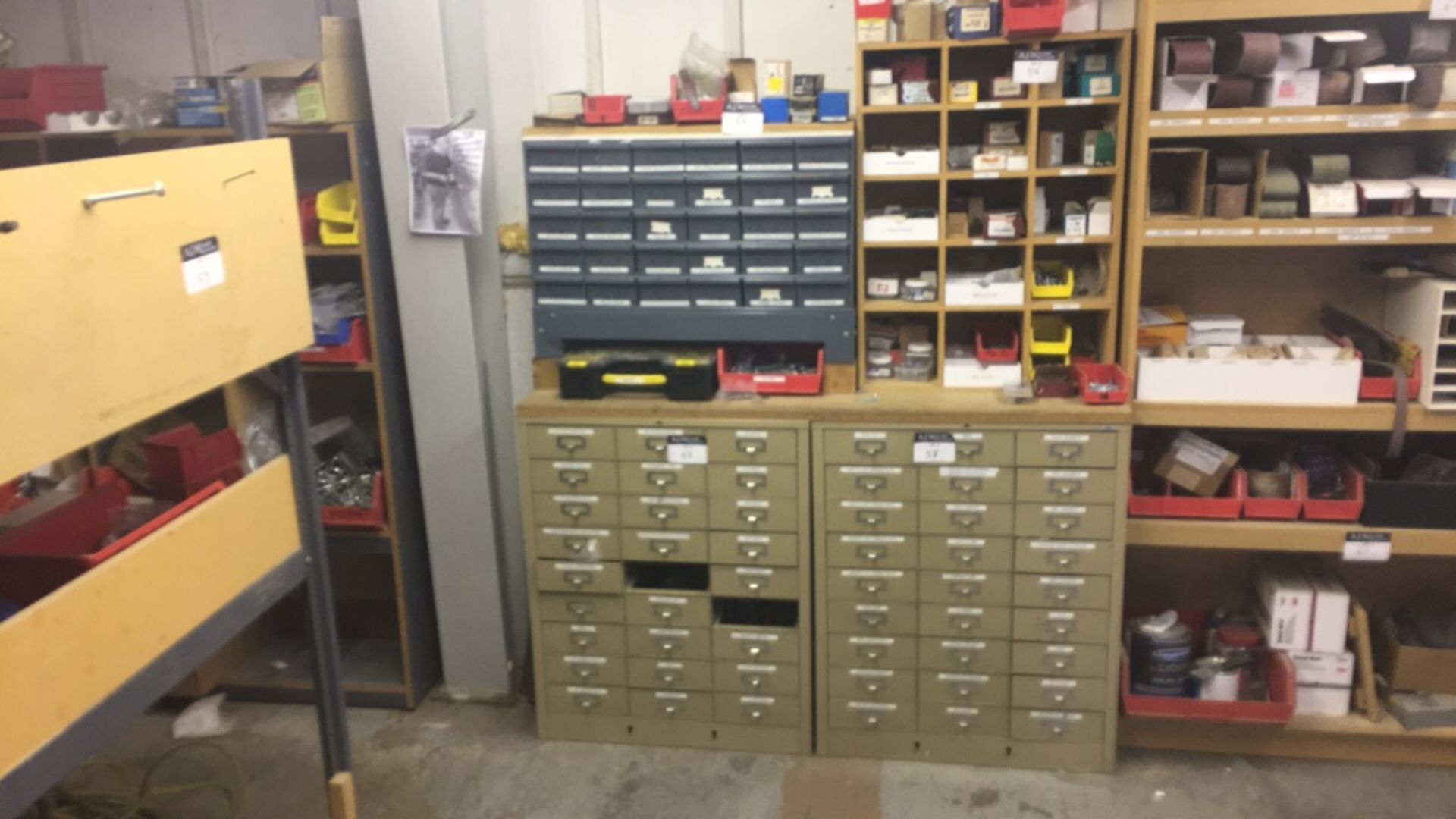 {Lot} Parts Cabinets, Two 27-drawer cabinets, One