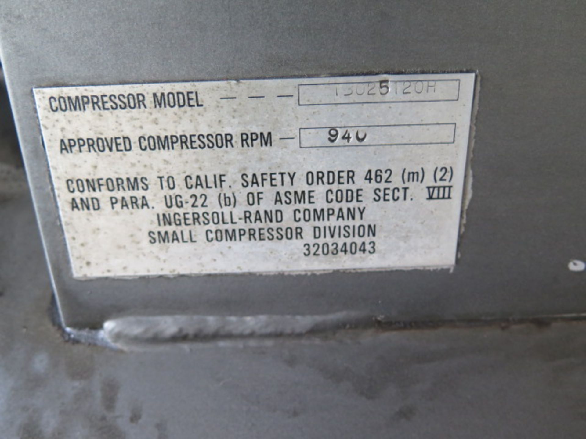 Ingersoll Rand 25Hp Horizontal Air Compressor w/ 3-Stage Pump, 120 Gallon Tank and 120 Gallon - Image 6 of 8