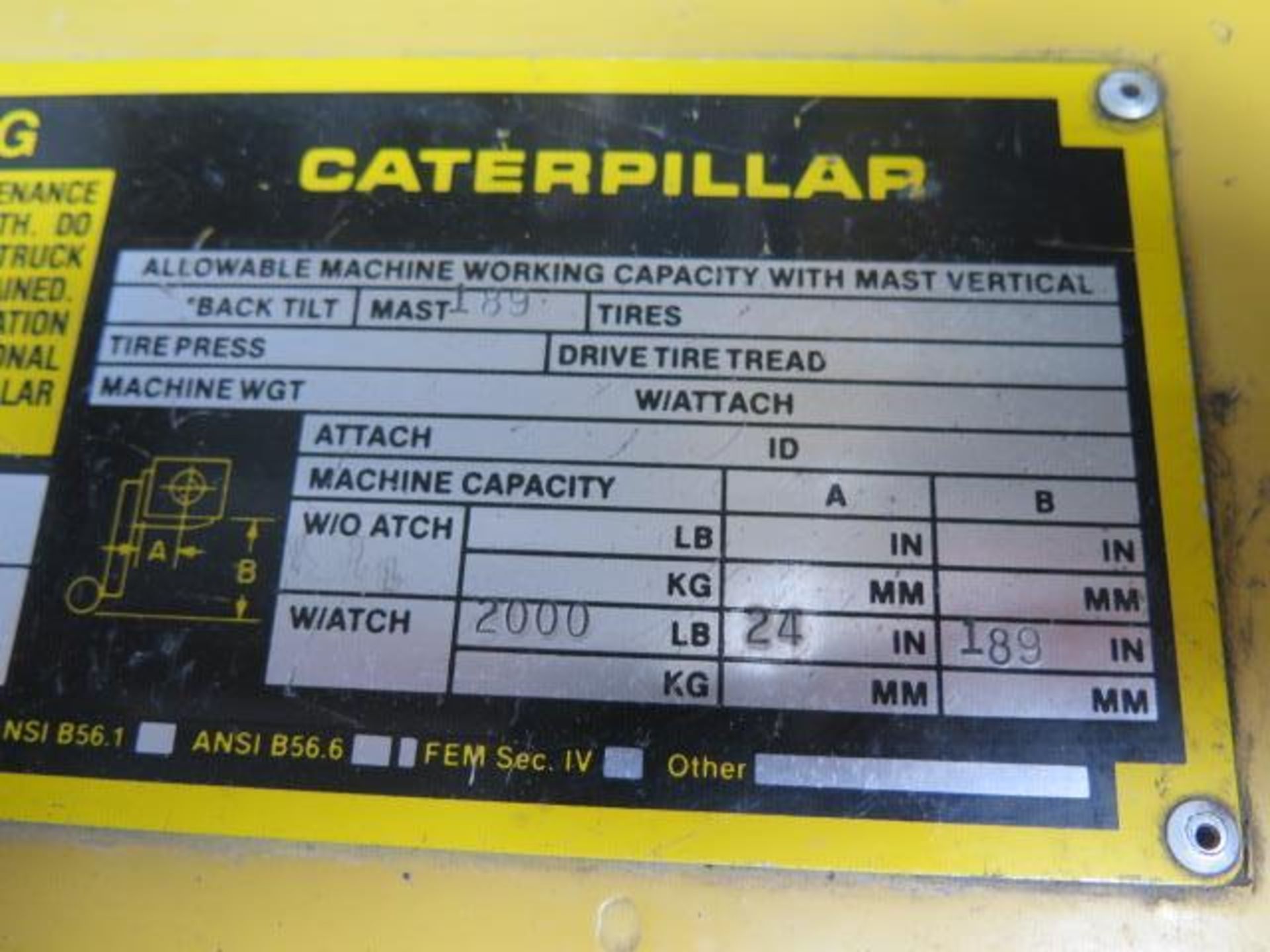 Caterpillar mdl. TC-30 2000 Lb Cap LPG Forklift s/n 61V0272 w/ 3-Stage Mast, 189” Lift Height, - Image 10 of 10