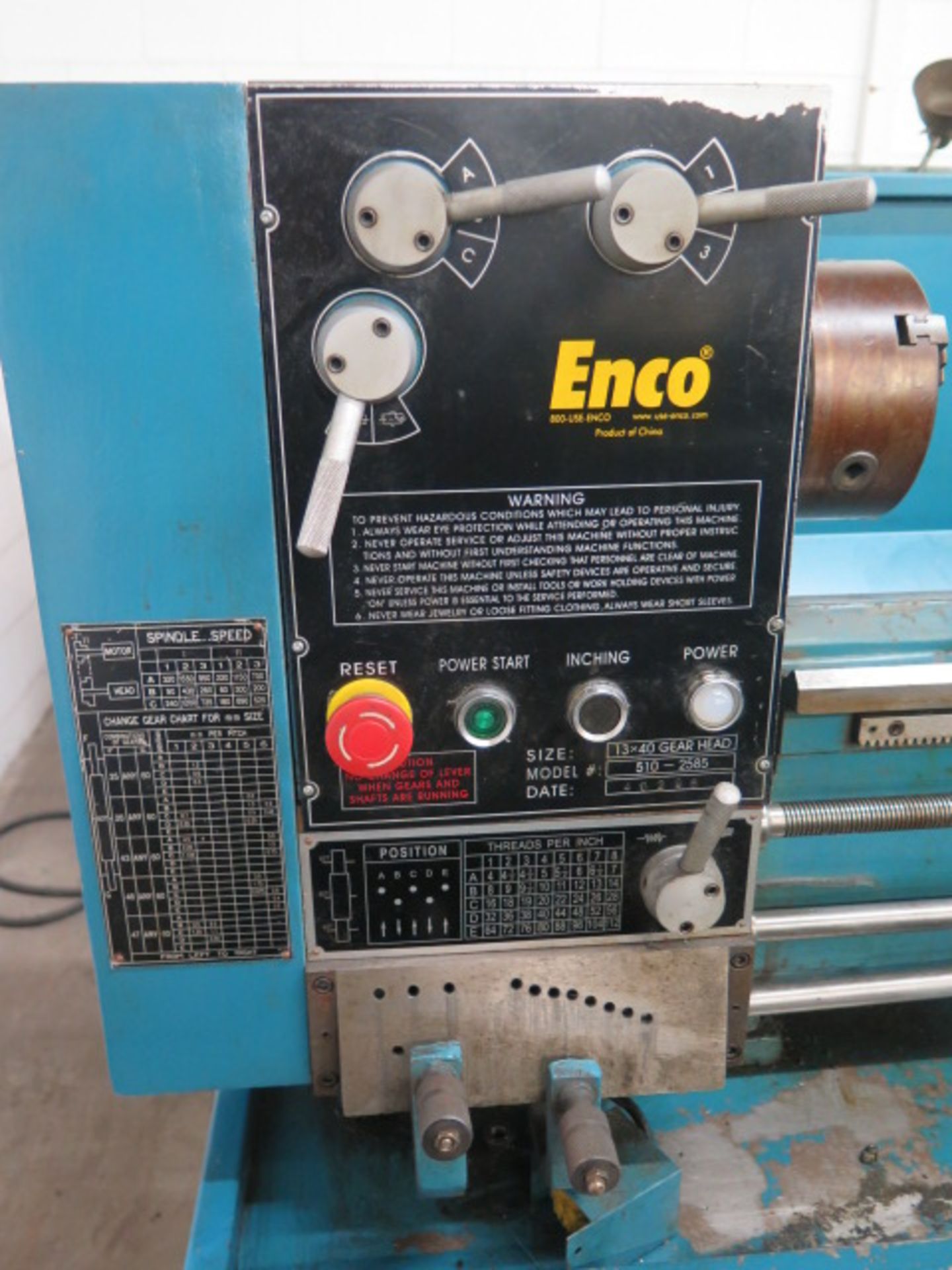 Enco mdl. 5102585 13” x 40” Geared Head Gap Bed Lathe w/ 60-1550 RPM, Inch/mm Threading, - Image 3 of 8