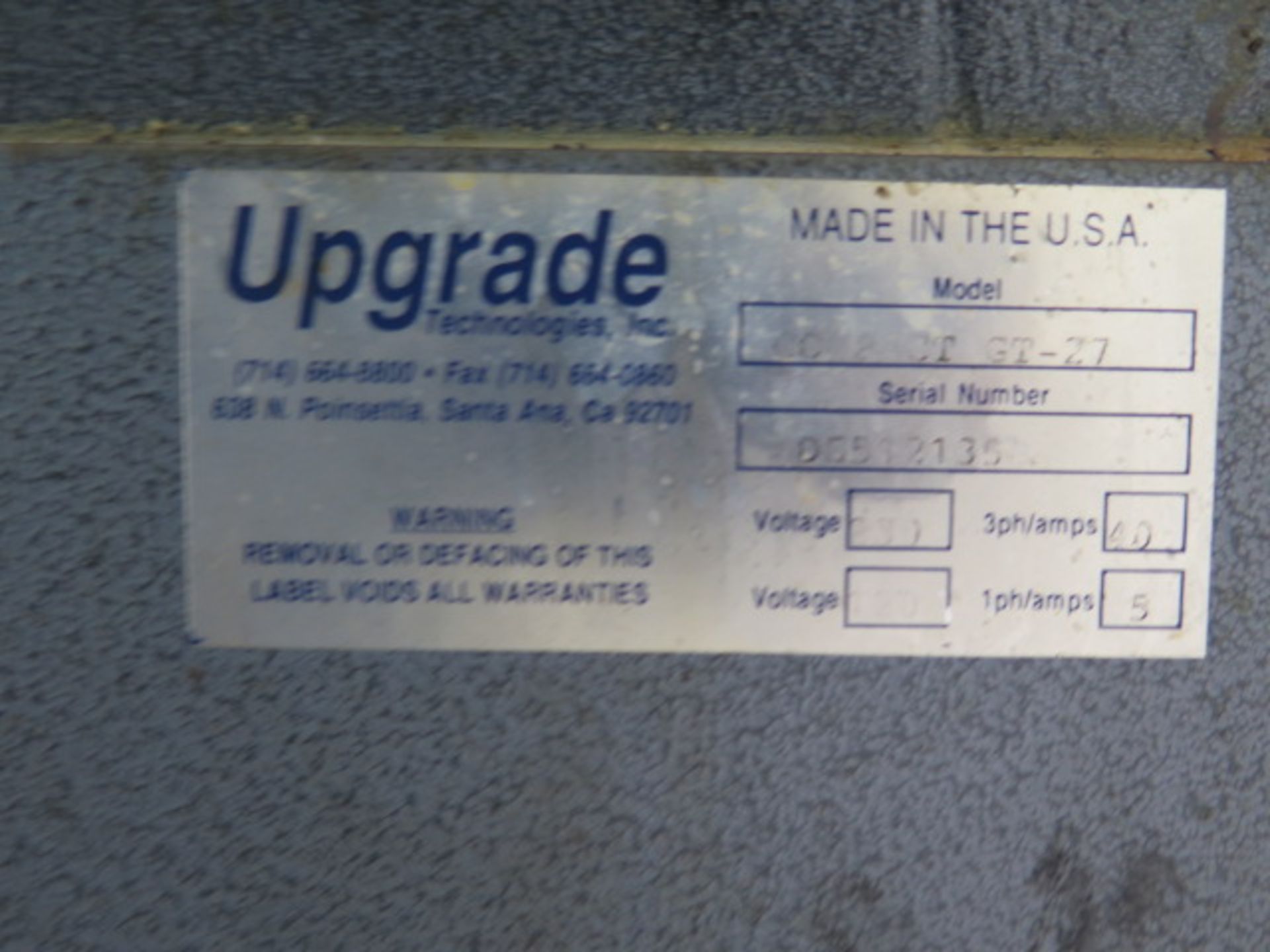 Upgrade Technologies Compac GT-27 CNC Cross Slide Lathe s/n DE512135B w/ Fagor Controls, 5C Spindle, - Image 10 of 10