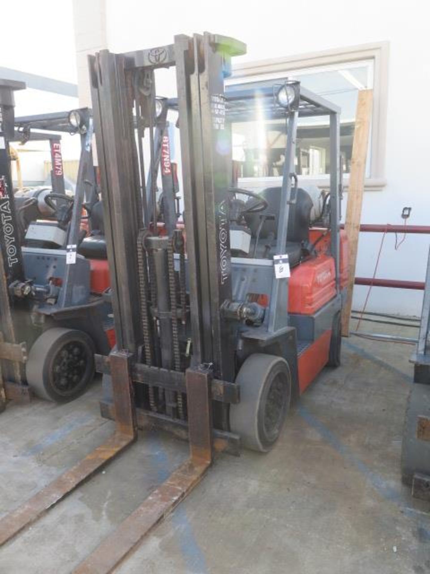 Toyota 5FGC25 5000 Lb Cap LPG Forklift s/n 85237 w/ 3-Stage Mast, 185" Lift Height, Cushion Tires,