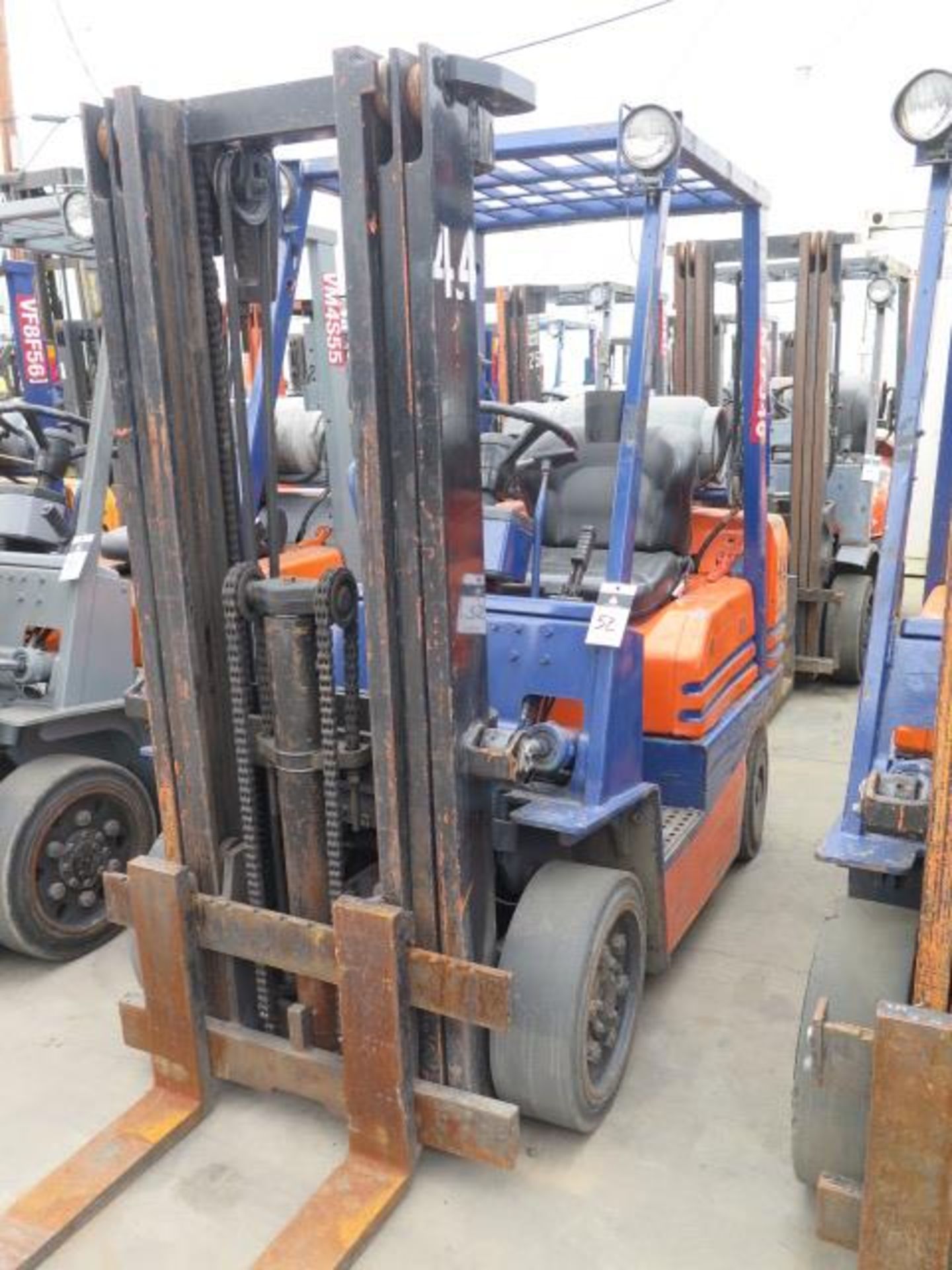 Toyota 5FGC25 5000 Lb Cap LPG Forklift s/n 85208 w/ 3-Stage Mast, 197" Lift Height, Cushion Tires,