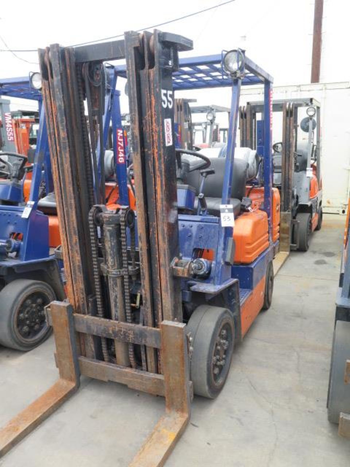 Toyota 5FGC25 5000 Lb Cap LPG Forklift s/n 84425 w/ 3-Stage Mast, 169" Lift Height, Cushion Tires,