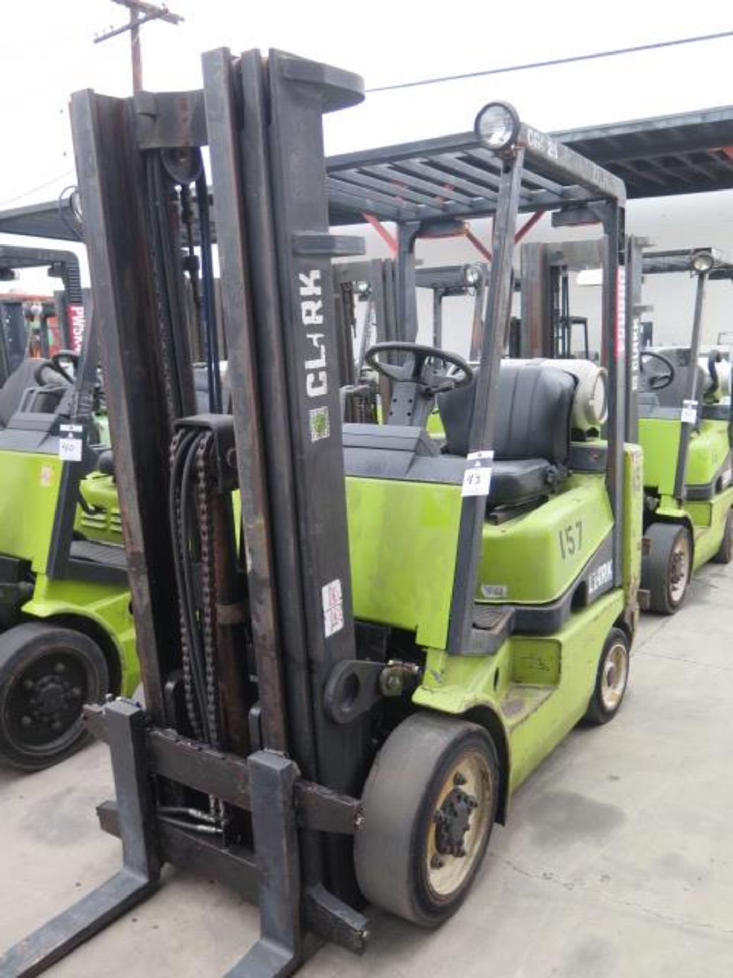 Clark CGC25 5000 Lb Cap LPG Forklift s/n C365L-0246-9497FB w/ 3-Stage Mast, 189” Lift Height,