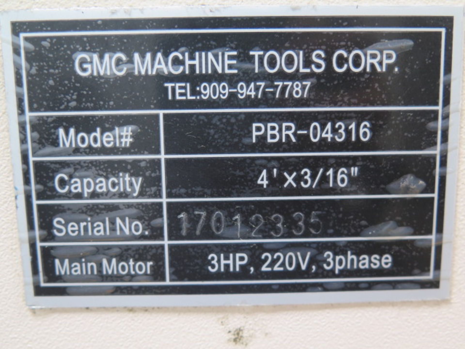 GMC mdl. PBR-04316 4' x 3/16" Cap Power Roll s/n 17012335 w/ Pedestal Controls, 5" Rolls - Image 10 of 10