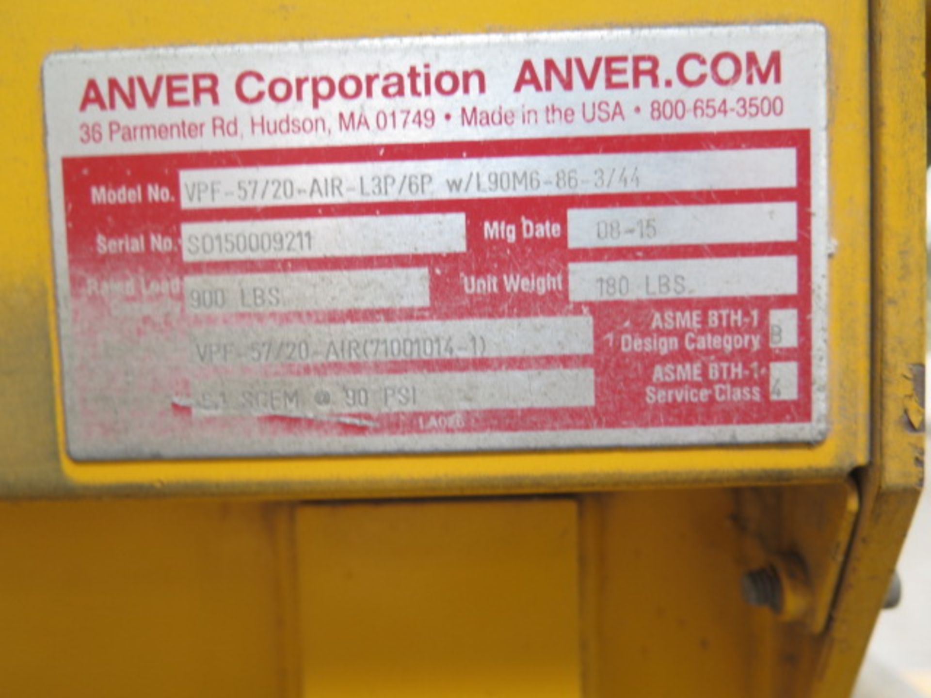 2015 Anver mdl. VPF-57/20AIR-L3P/6P 900 Lb Cap Vacuum Plate Lift s/n 0150009211 - Image 8 of 8